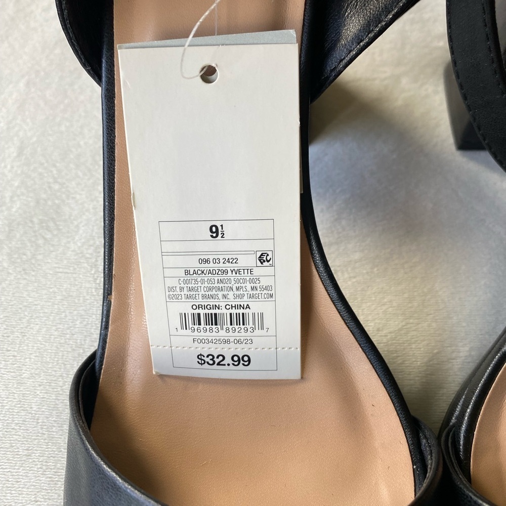 A New Day Black Sandals with Ankle Strap and Open Square Toe Chunky Heel - Picture 3 of 6